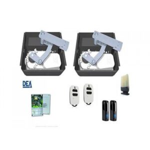 Installation diagram showing the DEA GHOST 100 underground swing gate motor foundation box buried at the base of a luxury villa gate pillar in Dubai.