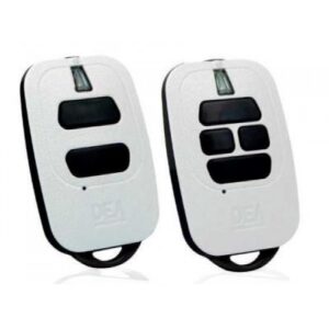 DEA GT2 white two-channel remote control with rolling code security for gate automation systems.