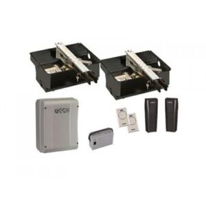 Diagram showing the installation of a FAAC 770N underground swing gate motor beneath a luxury villa gate in Dubai, highlighting the buried mechanism.