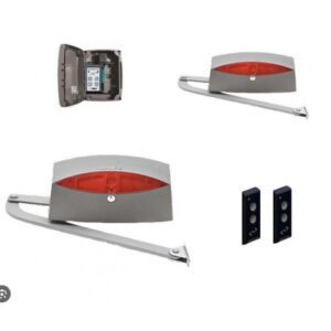 LIFE SIN 3 UNI swing gate motor with jointed arm, installed on a large solid pillar at a villa entrance in Dubai.