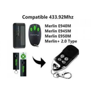 Merlin Transmitter compact two-button remote control with dashboard clip for vehicles in the UAE.