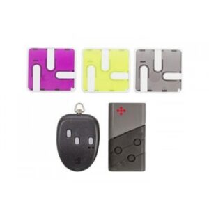 Mykey three-channel wireless key fob transmitter with emergency stop for UAE automation systems.