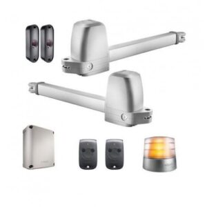 Compact SOMFY IXENGO JS swing gate motor with Fix & Go system installed on a villa gate in Abu Dhabi.