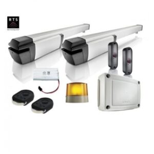 Compact SOMFY IXENGO L 24V swing gate motor installed on a narrow gate post at a modern villa in Dubai.