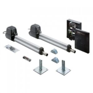 Compact SOMMER Twist 200 EL swing gate motor installed on a double-leaf townhouse gate in Sharjah, UAE.