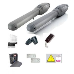 High-speed TAU ARM 2000BR 24V DC swing gate motor installed at an apartment complex entrance in Dubai.